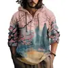 Camisa de Manga Longa Masculina de Verão Nova, Estilo Y2 Europeu e Americano, com Estampa 3D, com Capuz de Abertura Frontal, Venda Direta do Fabricante