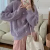 Estilo coreano outono e inverno Novo Estilo preguiçoso suave elegante vintage torcido gola redonda cardigã de malha suéter casaco feminino top