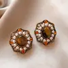 Pendientes de Piedra Ojo de Tigre Estilo Maillard Otoño e Invierno Nueva Moda Pendientes de Alta Gama Elegantes Modernos Versátiles Pendientes de Nicho