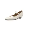 Sapatos Casuais Novo Estilo com Salto Médio Bloco, Design de Camélia, Boca Rasa, Sapatos de Primavera e Outono, Mocassins com Tira, Tamanhos 33-43, Wish Export Shoes