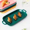 Bandeja de Cerámica Creativa Nórdica con Doble Asa para Hornear, Molde Cuadrado de Cerámica para Horno, Plato Casero para Arroz Horneado con Queso, Plato Rectangular para Servir