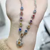 Colar de Safira Natural Colorida Transfronteiriço Design de Doce Prata S925 Pingente Inlaid Corrente Transmissão Ao Vivo Douyin Dropshipping