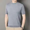 Popular camisa de punto nueva para hombre, suéter de punto fino de manga corta, camiseta básica suave de manga corta para hombre