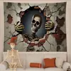 Tecido de Fundo de Halloween com Caveira 3D Prisão de Terror Esqueleto Abóbora Cemitério Decoração de Festa Tecido para Pendurar Tapeçaria