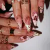 30 piezas de uñas postizas, forma de almendra, estilo francés de alta gama con cuentas de acero chapado en oro