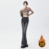 Joven naranja# chica caliente otoño e invierno forro polar grueso elástico jeans ajustados de cintura alta adelgazantes de aspecto alto todo-combinable pantalones acampanados