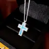 Colar Cruz de Cristal Azul Cruz de Zircônia Pingente Corrente na Clavícula Estilo Frio e Indiferente Design de Nicho Joias para Mulheres