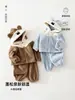Pijama para bebê menino, conjunto de loungewear com tema de urso para outono e inverno, roupa externa fofa e quente para crianças pequenas, roupão infantil de alta qualidade