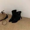 Botas cortas de gamuza marrón para mujer, nueva colección otoño/invierno 2026, botines de punta a media pantorrilla, a la moda y versátiles, en una hermosa paleta de colores