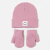 Gorro de Punto para Bebé Moda Versátil Gorro de Lana Lindo Patrón de Cara Sonriente Gorro de Ponerse Sombrero de Otoño Invierno Sombrero para Niños