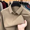 Camiseta de manga longa transfronteiriça de lã e seda para homens, nova coleção outono 2026, camisa polo casual de negócios com gola