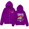 Moletom com Zíper Estampado Flor de Cerejeira Monte Fuji Tóquio Inspirado em Design Moletom Casual Solto Jaqueta Cardigan Masculina