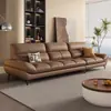 Sofá de Cuero Genuino Modelo Nuevo 2026 Estilo Velero de Cuero de Grano Superior Minimalista Moderno Color Crema para Sala de Apartamento Pequeño