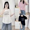 Verão Feminino Plus Size Novo Casual Gola Redonda Cintura Manga Curta 100kg Gordo mm Versátil Camiseta Top com Letras 7462