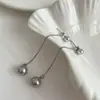 Pendientes Minimalistas de Perlas Grises con Borlas Largas para Mujer, Pendientes de Diseño Simple y Sofisticado, Accesorios de Joyería