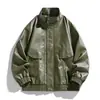 Chaqueta de Béisbol para Motocicleta Estilo Americano 2025 Abrigo de Cuero Lavado para Hombre Primavera y Otoño Cuello Solapa Corte Holgado Suministro Transfronterizo Pu