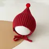 Otoño e Invierno Nuevo Bebé Gorro de Punto con Orejas de Caqui Orejas Cuadros Lindas Atado de Cinta Gorro Cálido de Lana para Bebé