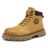 Botas Hombre Estilo Británico Caña Media Piel Genuina Botas de Trabajo Retro Americano Botas de Ruibarbo Botas de Senderismo Casual para Exteriores Hombre