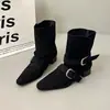 Botas de Tornozelo Pequenas Retrô Francesas Femininas 2026 Outono Inverno Novas Salto Grosso Tira com Fivela Botas Martin Botas de Cowboy Ocidentais Atacado