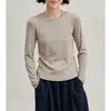 Outono Novo Tecido Tricô Texturizado de Algodão Penteado Misturado Gola Redonda Pequena Casual Literário Slim Manga Longa Camada Base Top