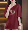 Camiseta de manga corta estilo europeo extragrande para mujer, talla grande, corte holgado, para mujeres ligeramente rellenitas, comercio exterior transfronterizo, mediana-larga.