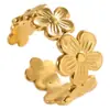 Anillo de titanio y acero europeo y americano transfronterizo para mujer flor acero inoxidable anillo abierto para dedo temperamento nicho simple pequeña margarita flor de cerezo