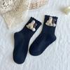 Calcetines con diseño de conejito de cereza para niños, calcetines para mujer, bonitos y dulces calcetines de bebé, calcetines hasta media pantorrilla con encaje de hongo estilo coreano