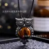 Venta Directa de Fábrica Tendencia Europea y Americana Personalizado Piedra Natural Retro Anillo Redondo Superficie Colgante de Búho Collar