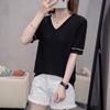 Chica gordita Cubre Carne Suelto Adelgazante Cuello en V Manga Corta Camiseta Seda de Hielo Verano para Mujer Talla Extra Cubre Vientre Estilo Extranjero Reductor de Edad Camiseta Básica