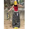 Jeans Camuflado High Street Americano para Mulheres 2025 Novo Cinza Cintura Alta Solto Modelador Roupa de Trabalho Calças de Perna Larga Comprimento Total