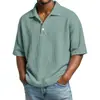 Camiseta masculina casual de cor sólida com gola virada, best-seller de verão europeu e americano, camisa masculina de manga curta waffle esportiva solta