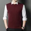 Chaleco de Lana de Color Puro Otoño e Invierno para Hombre con Cuello en V Prendas de Punto Base Prendas de Punto Chaleco para Hombres de Mediana Edad y Mayores Ropa para Papá
