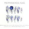 [Porcelana de Flor Azul] Nuevo Estilo Chino Estilo Nacional Hermosa Porcelana de Flor Transparente Estampado en Caliente Manicura Tendencia Nacional Parche para Uñas Uñas Portátiles Hechas a Mano