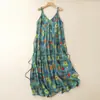 Vestido Longo Floral Retrô Francês Sem Mangas para Mulheres 2026 Verão Elegante com Decote V para Férias na Praia