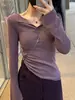 Suéter Tricô com Gola Lapela Tendência para Mulheres, Top Coreano de Manga Longa com Gola V, Suéter Básico Versátil Cor Sólida Simples para Outono e Inverno