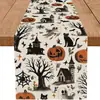 Camino de mesa de Halloween más vendido de Temu transfronterizo, mantel decorativo navideño de lino, alfombrilla de té de gama alta para mueble de TV