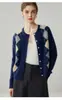 Nuevo cárdigan de punto 100% cachemira pura para otoño e invierno, moderno patrón de rombos, cálido, de un solo botón, manga larga, estilo coreano para mujer