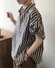 Camisa holgada a rayas para mujer, verano 2024, nueva camisa de manga corta con burbujas, elegante y antiedad, estilo occidental, top de alta gama.