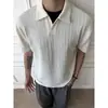 Camisa polo con cuello en V, manga corta, cuello de gaviota para hombre, estilo de negocios británico, camiseta de seda helada texturizada para verano, venta al por mayor transfronteriza