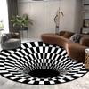 Tapete redondo de visão estéreo preto e branco, sala de estar, mesa de centro, sofá, cobertor, ilusão 3D, armadilha de carpete de vertigem, carpete Whirlpool