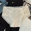 Calcinha de Renda Floral Pastoral para Mulheres, Forro Estendido 100% Algodão, Cintura Média, Ajustada ao Quadril, Vazada, Respirável, Calcinha Triângulo