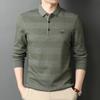 Camiseta de jacquard a rayas bordadas con cuello vuelto para hombre de mediana edad, estilo informal, para negocios, primavera y otoño.
