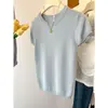 Nueva Camiseta de Verano 2025 con Hombro Derecho, Mangas Cortas Tejidas, Diseño de Perlas Caladas en la Espalda, Top Sencillo y Elegante