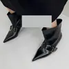 Botines Nuevos Estilo Chino Chica Picante 2026, Botas de Moda para Pantorrilla Ancha con Hebilla, Botines de Tacón Alto con Punta y Apertura Amplia para Pantorrilla para Mujer