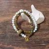 Pulsera de Rosario de Doble Círculo de Sándalo Dorado Estilo Nacional 8mm Pulsera de Garra de Gato para Dama Cuentas de Buda Wenwan Pulsera de Sándalo Verde Joyería
