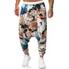 Estilo Chinês 2024 Calças de Pendurar Calças de Pendurar Calças de Pendurar Moda Masculina Calças Nepalesas Calças de Linho com Flores Calças Largas Tamanho Grande Calças com Gancho Grande