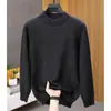 Suéter masculino de outono e inverno com gola alta e espessura, malha casual de cor sólida de alta qualidade para usar por baixo