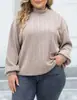 Ropa para Mujer Tallas Grandes Transfronteriza Europea y Americana Primavera y Otoño 2026, Camiseta de Punto Acanalado Flock con Cuello Semi Alto, Suéter Holgado de Punto Base