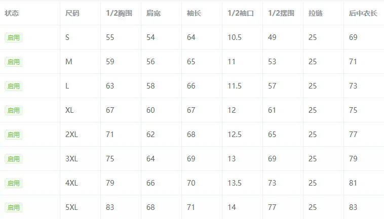 D152尺码图