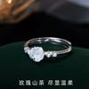 Anillo de camelia rosa fresco y elegante con circonita, anillo de flor transparente, diseño de nicho femenino